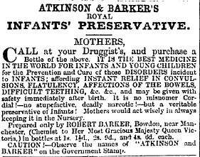 Una pubblicità dell' Atkinson's preservative. Fidatevi, non contiene narcotici!